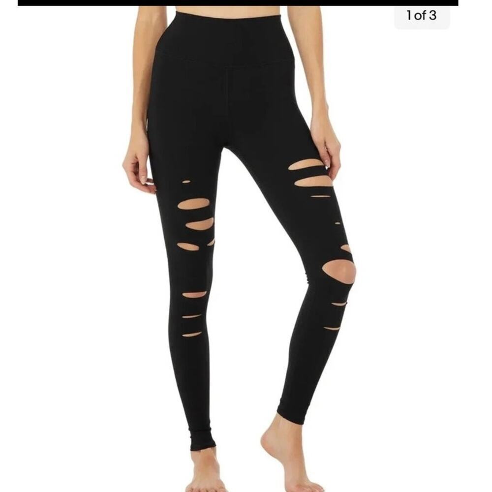 Alo Yoga Legging High Waisted Ripped Black Size XSmall